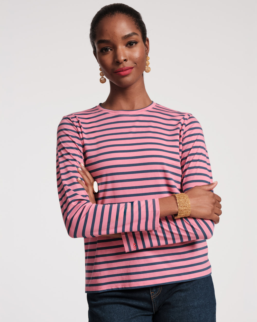 Long Sleeve Striped Shirt Pink Navy Frances Valentine