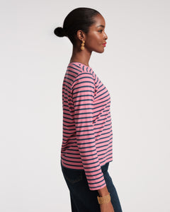 Long Sleeve Striped Tee Shirt Pink Navy - Frances Valentine