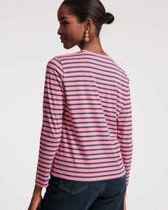 Long Sleeve Striped Tee Shirt Pink Navy - Frances Valentine