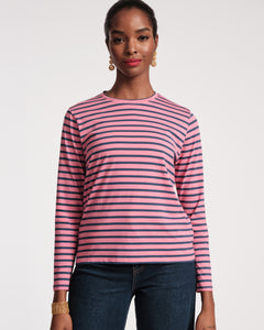 Long Sleeve Striped Tee Shirt Pink Navy - Frances Valentine