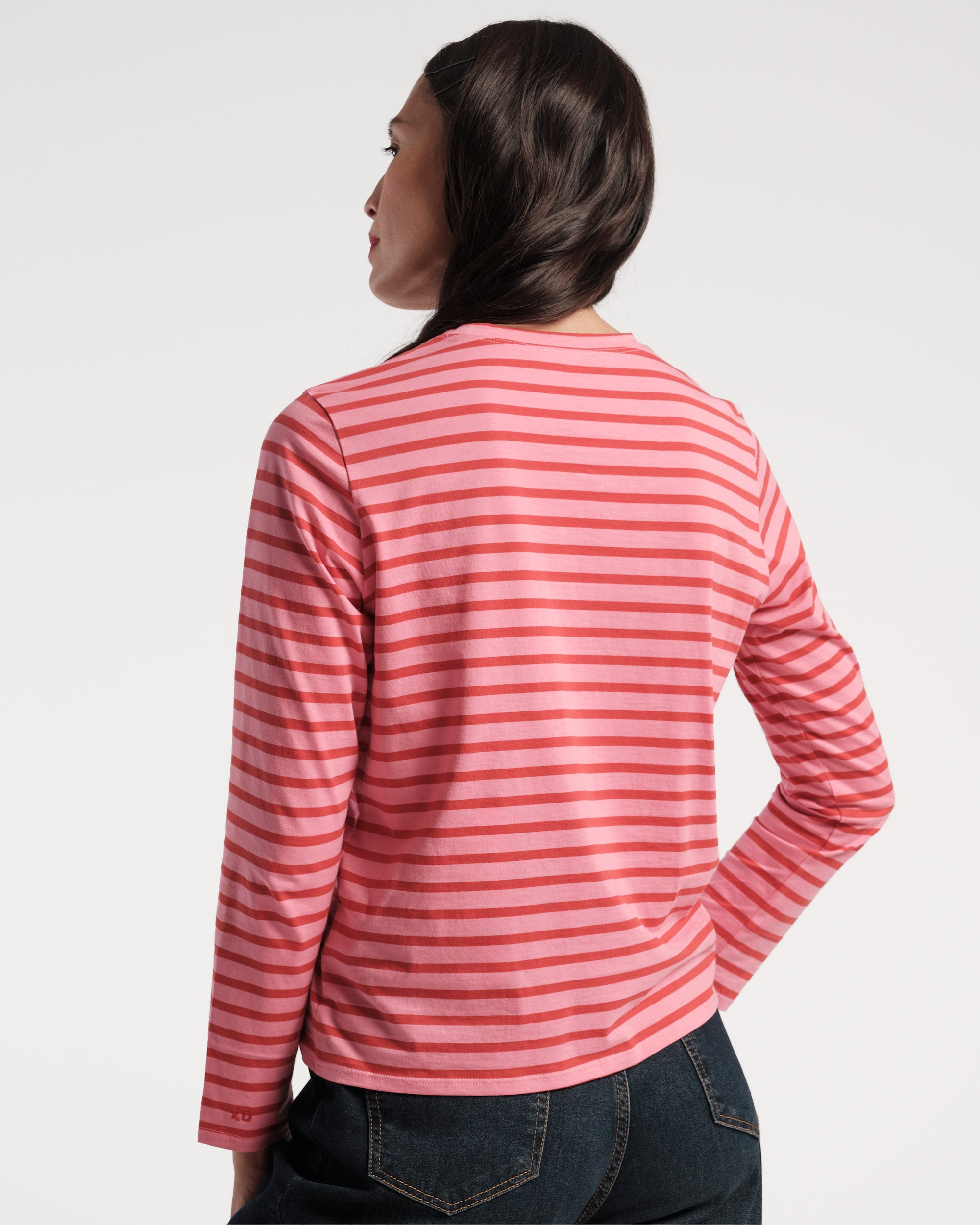 Long Sleeve Striped Tee Shirt Pink Red