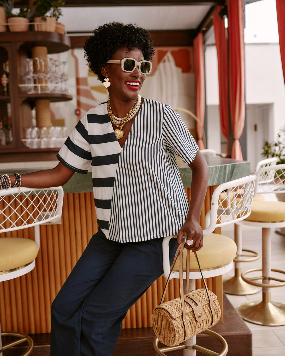 Schooner Top Nautical Stripe Cotton Poplin Navy/Oyster Frances Valentine