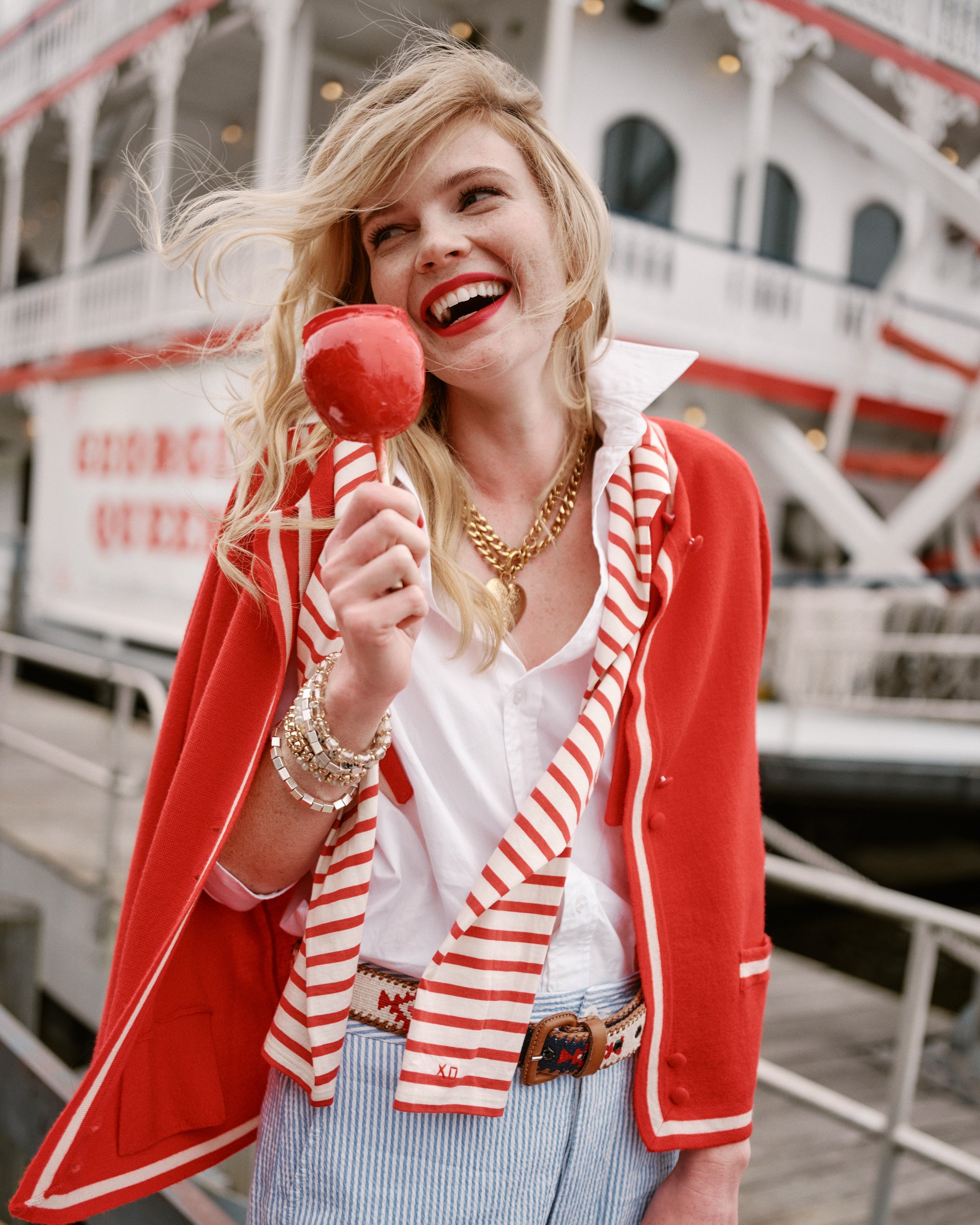 Border Tie Neck Cardigan - Red – Frances Valentine