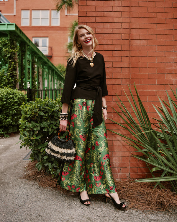 Palazzo Pant Canopy Poly Taffeta Green/Pink/Multi Frances Valentine