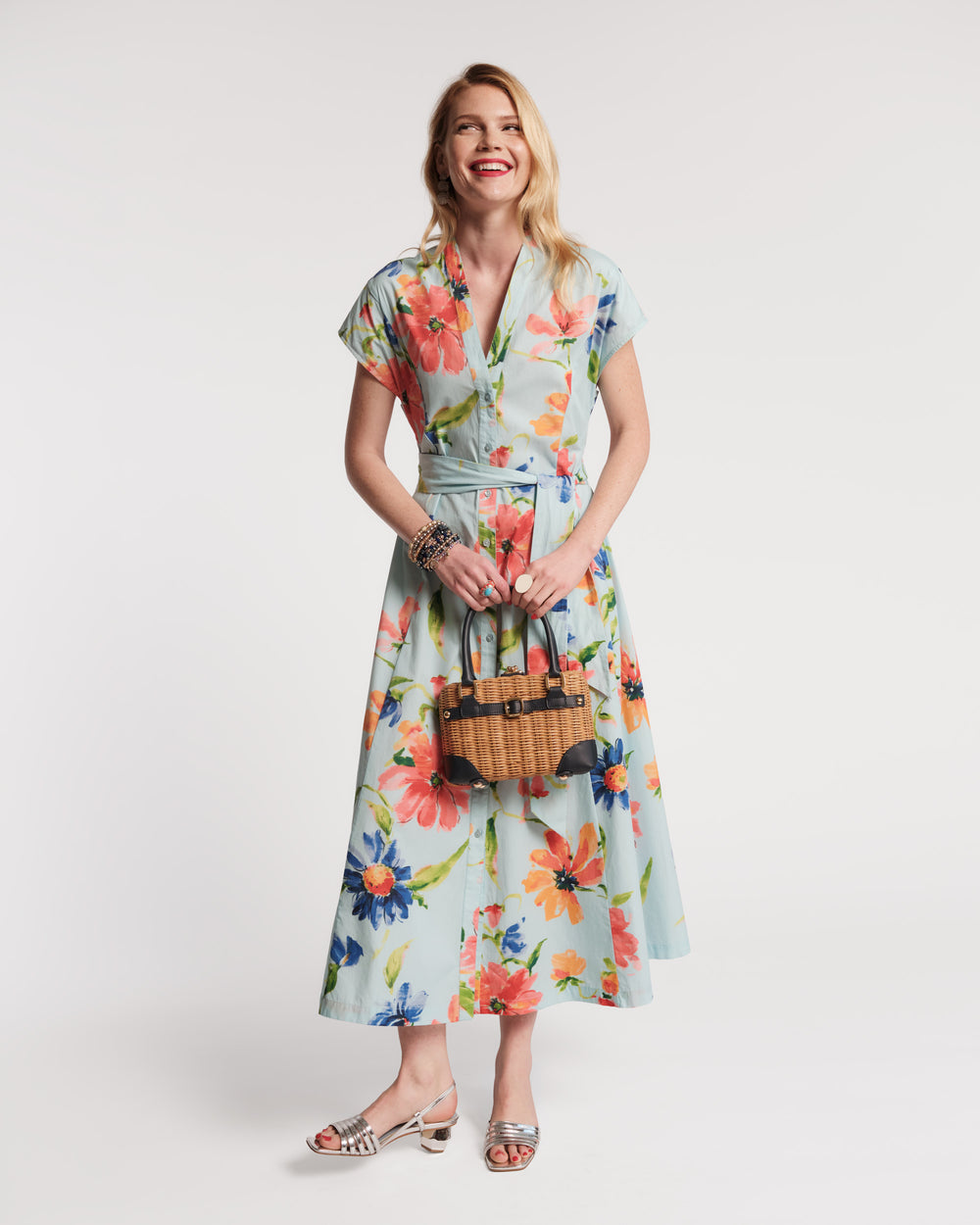 Eve Dress Georgia Print Cotton Poplin Light Blue/Multi Frances Valentine
