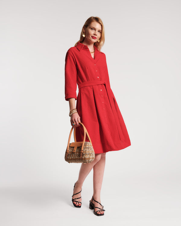 Bellini Dress Waffle Weave Textured Poly Red Frances Valentine
