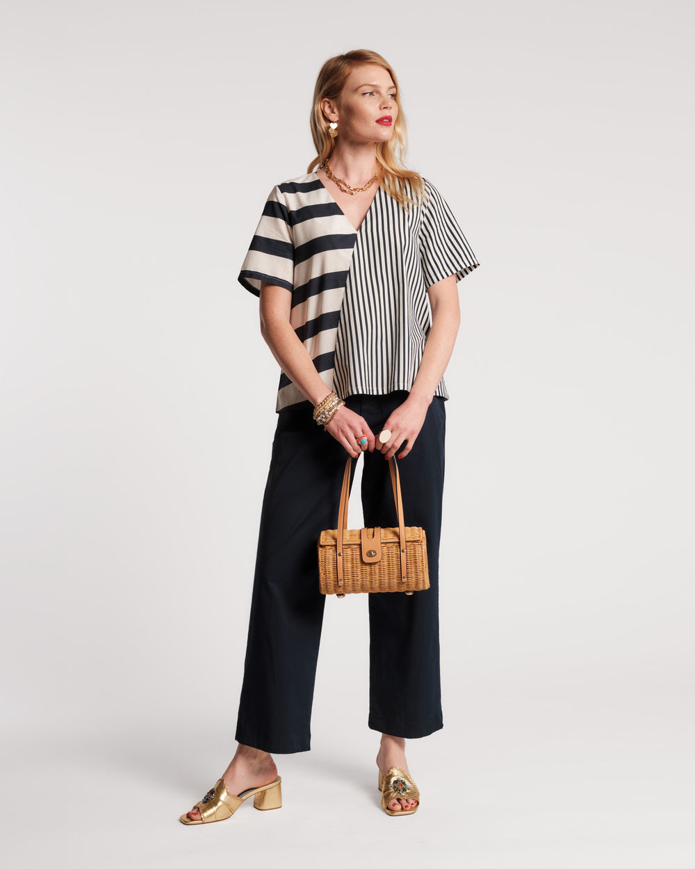 Schooner Top Nautical Stripe Cotton Poplin Navy/Oyster Frances Valentine