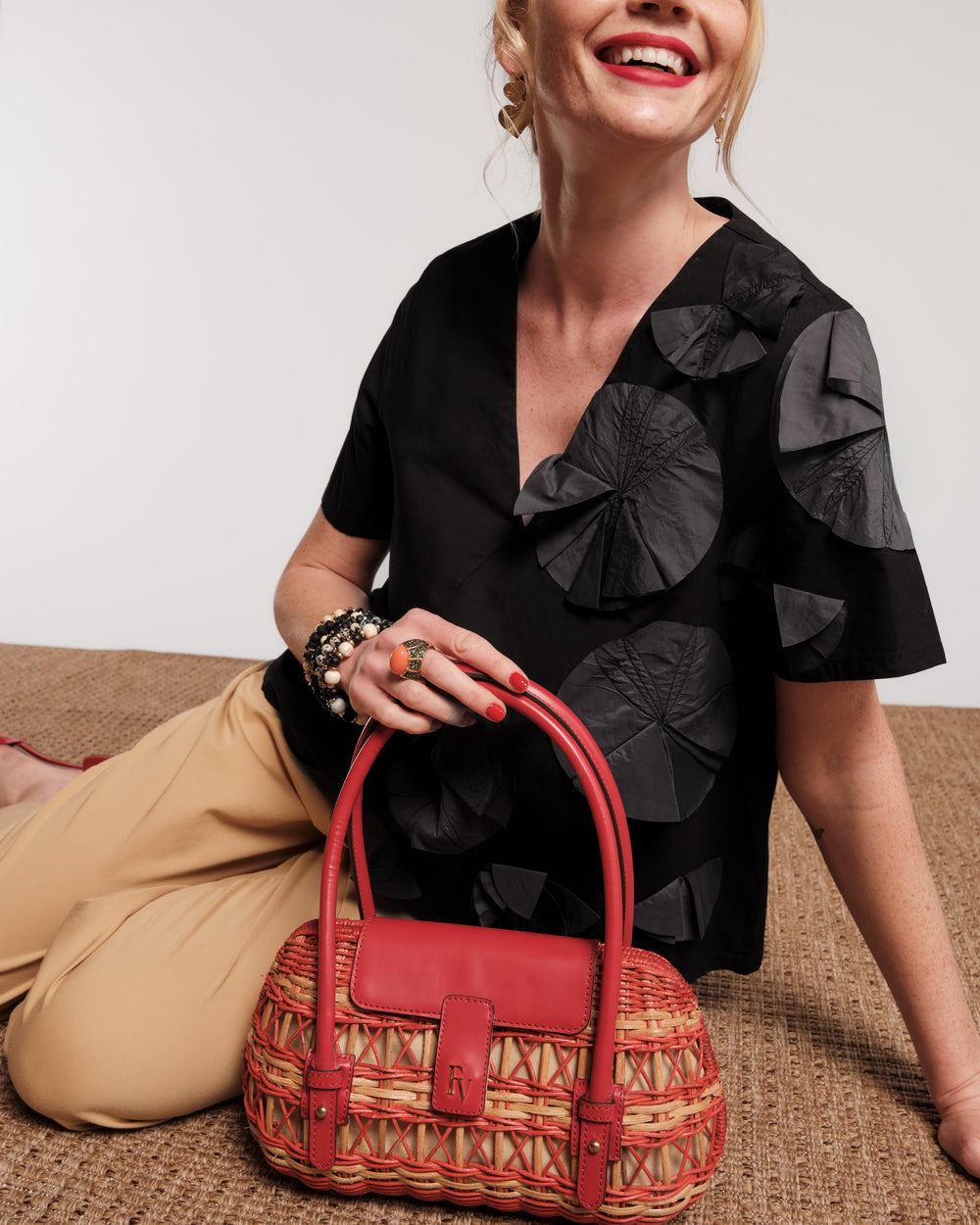 Tweety Basket Wicker w/Leather Wicker w/Leather Red/Toast OS Frances Valentine