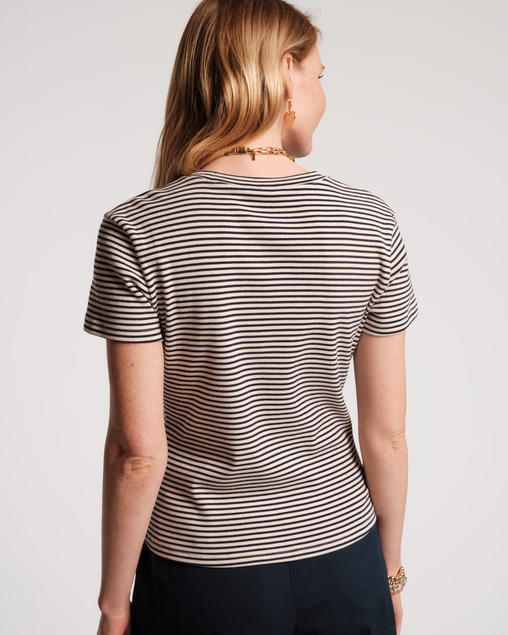 Crewneck Ribbed Tee - Navy Tops Frances Valentine