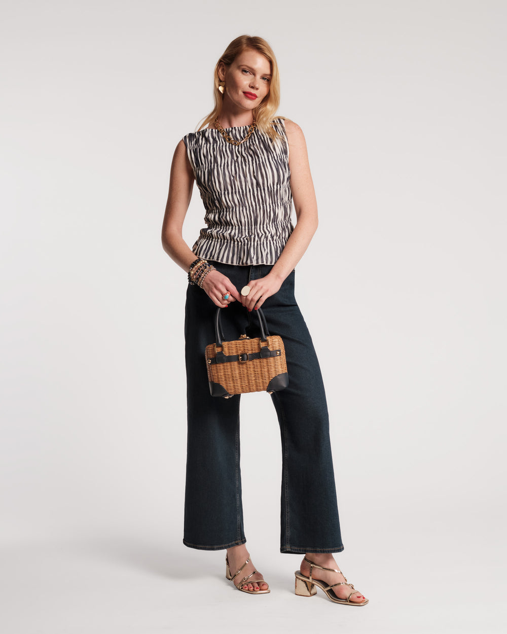 Jane Top Stripe Poly Spandex Mesh Navy/White Frances Valentine