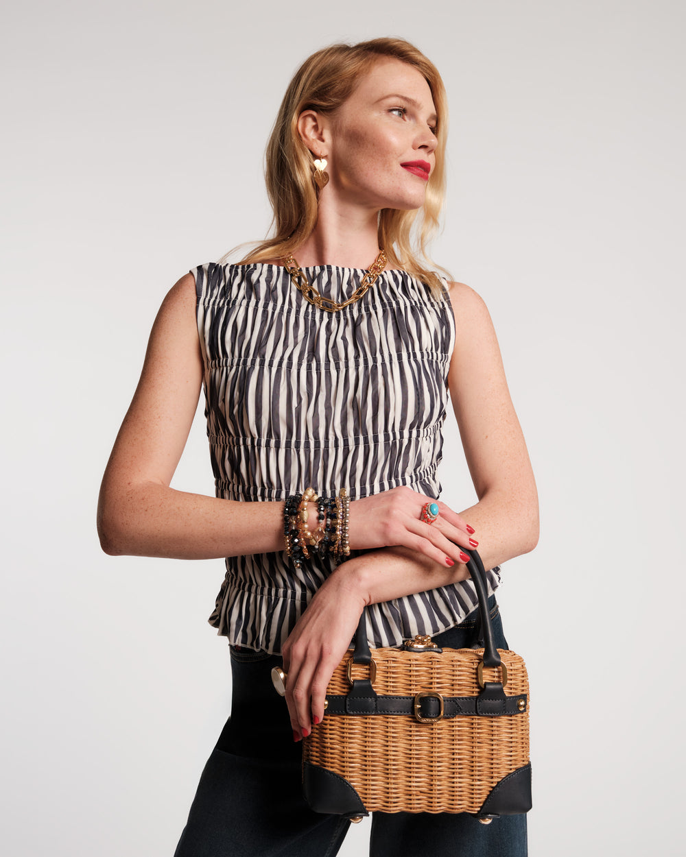 Jane Top Stripe Poly Spandex Mesh Navy/White Frances Valentine