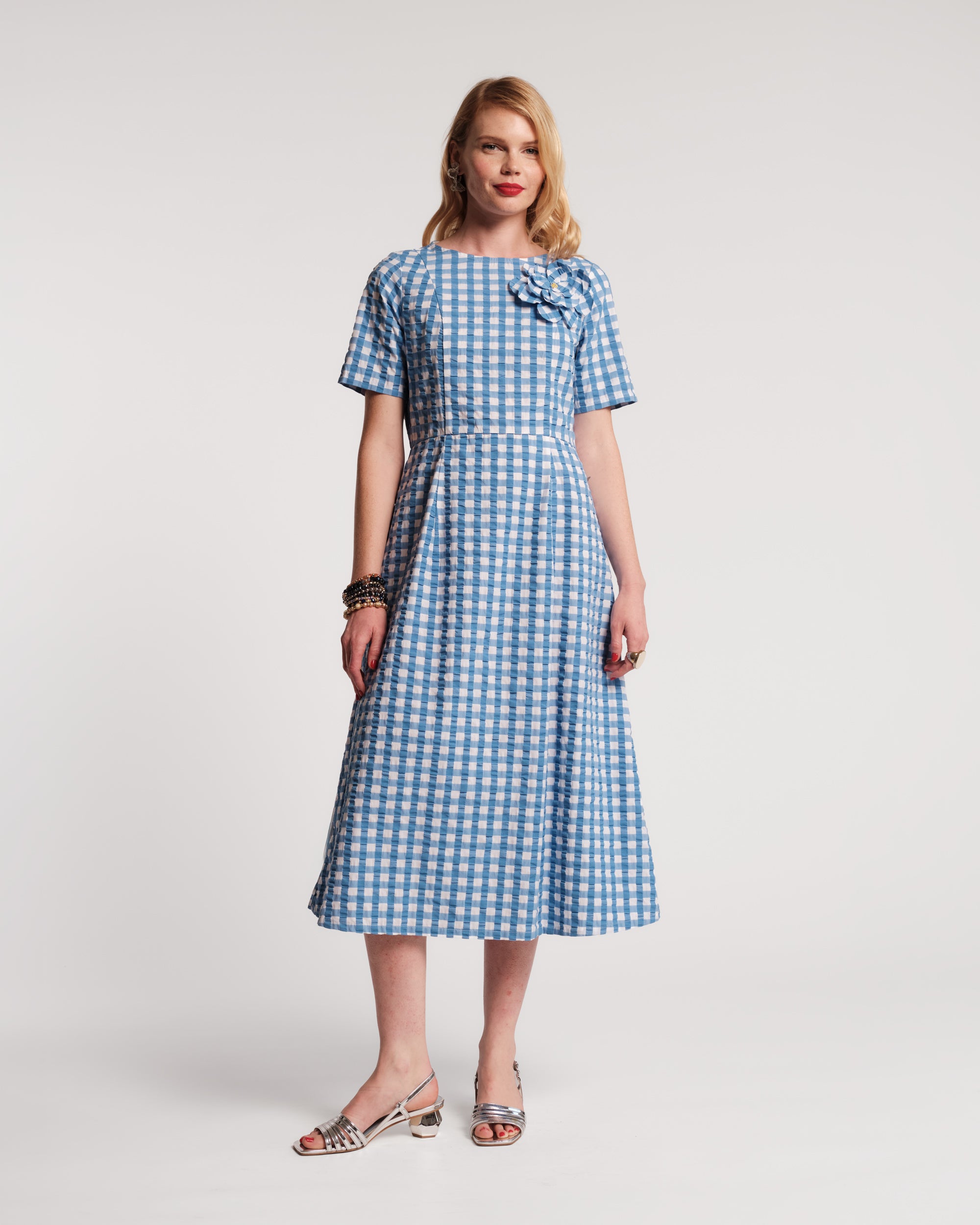 Michelle Gingham Midi Dress - Blue – Frances Valentine