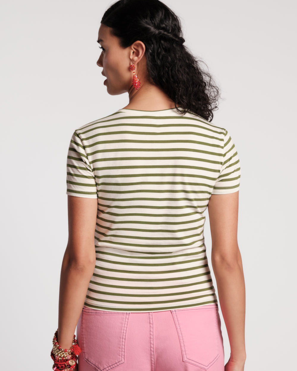 Super Striped Crewneck Tee - Oyster/Green Shirt Frances Valentine