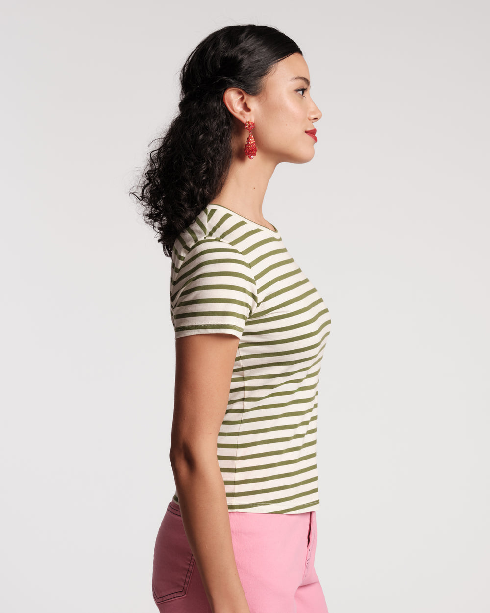 Super Striped Crewneck Tee - Oyster/Green Shirt Frances Valentine