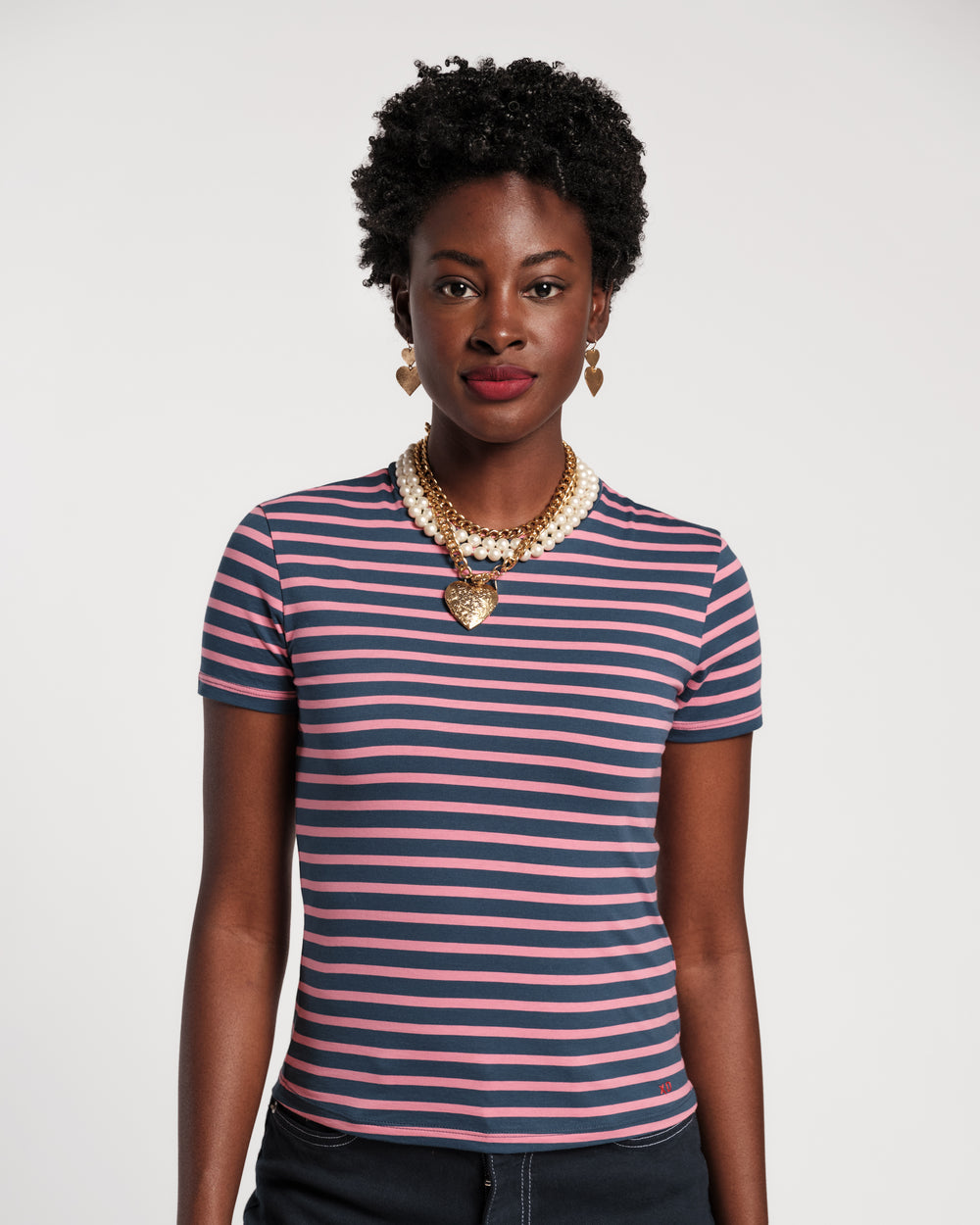 Super Striped Crewneck Tee - Pink/Navy Shirt Frances Valentine