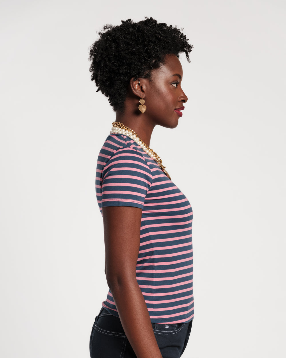 Super Striped Crewneck Tee - Pink/Navy Shirt Frances Valentine