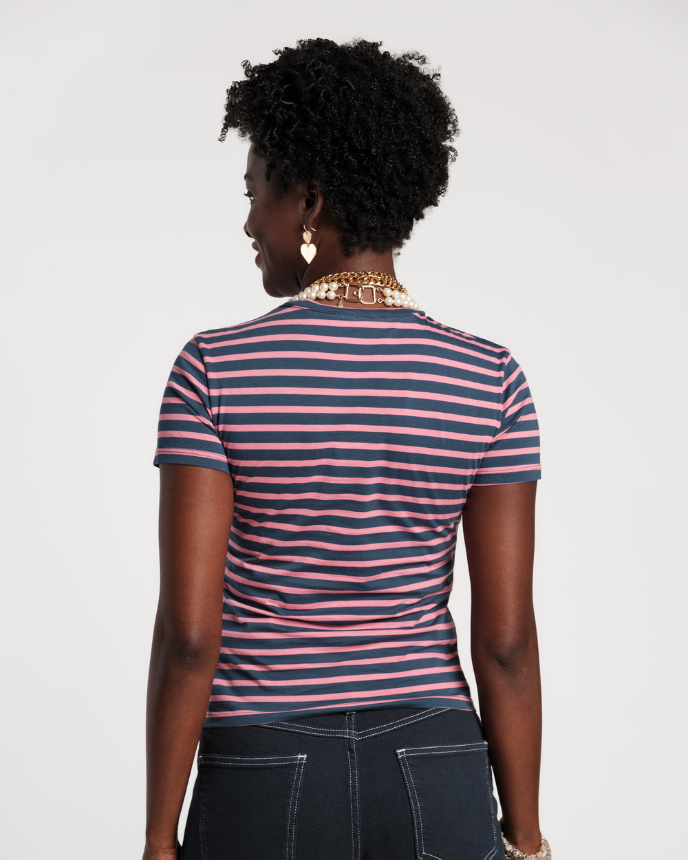 Super Striped Crewneck Tee - Pink/Navy Shirt Frances Valentine