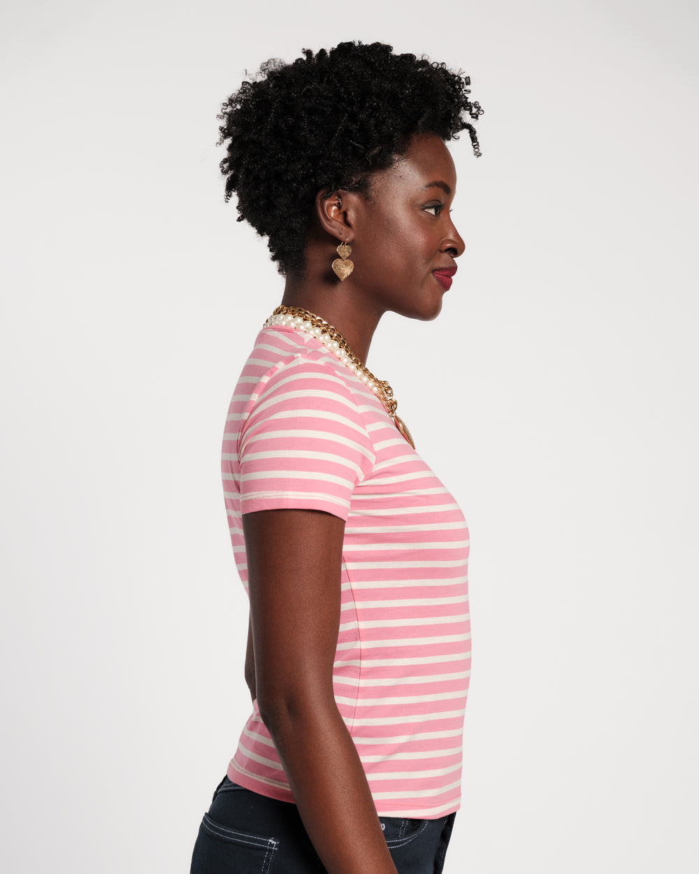Super Striped Crewneck Tee - Oyster/Pink Shirt Frances Valentine
