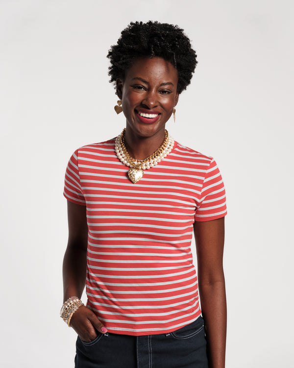 Super Striped Crewneck Tee - Red/Light Blue Shirt Frances Valentine