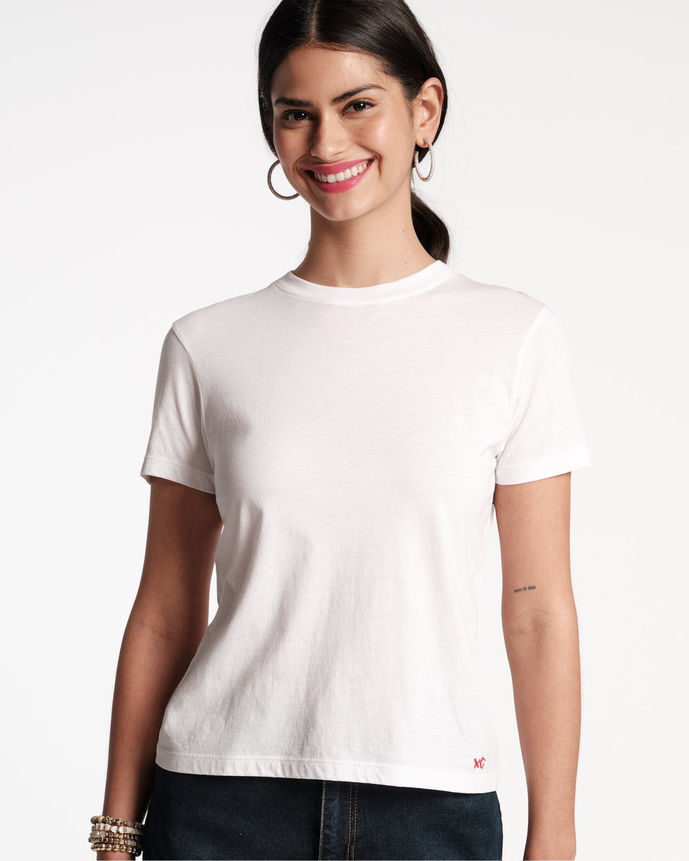 Super Pima Crewneck Tee Shirt - White - Frances Valentine