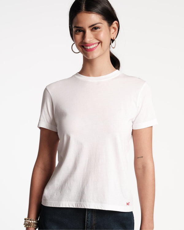Super Pima Crewneck Tee Shirt - White - Frances Valentine