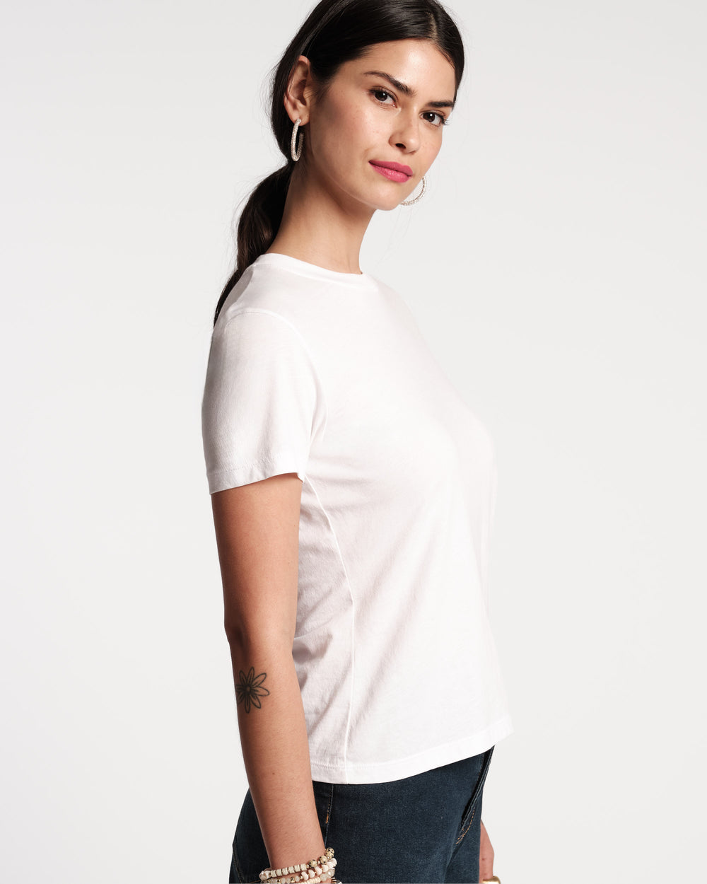 Super Pima Crewneck Tee Shirt - White - Frances Valentine