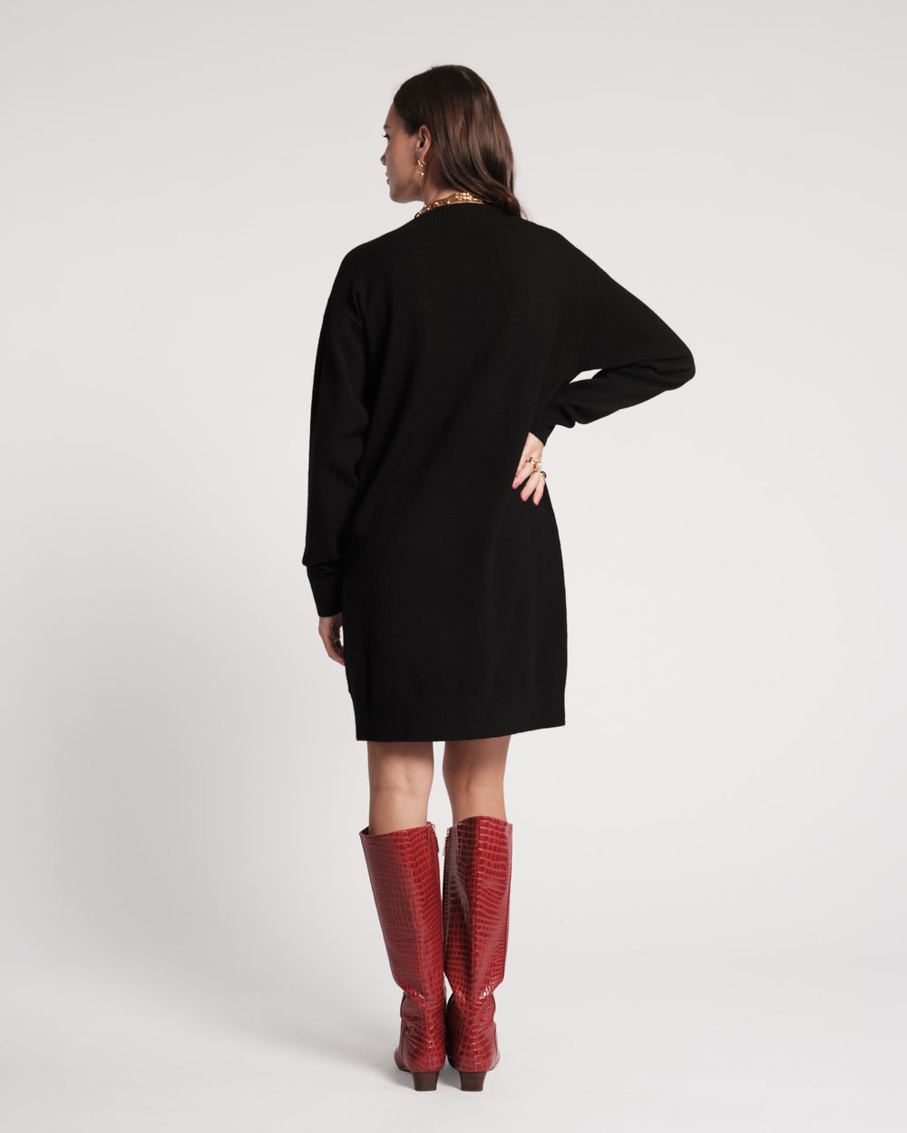 Skye V Neck Dress - Carefree Chrysanthemum Black Dresses Frances Valentine