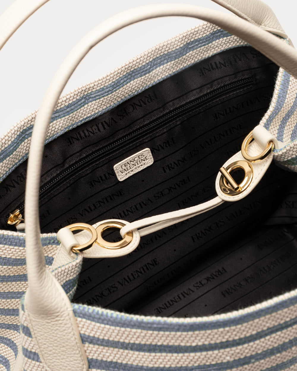 Sweet Pea Raffia - Blue Stripe Large Tote Frances Valentine