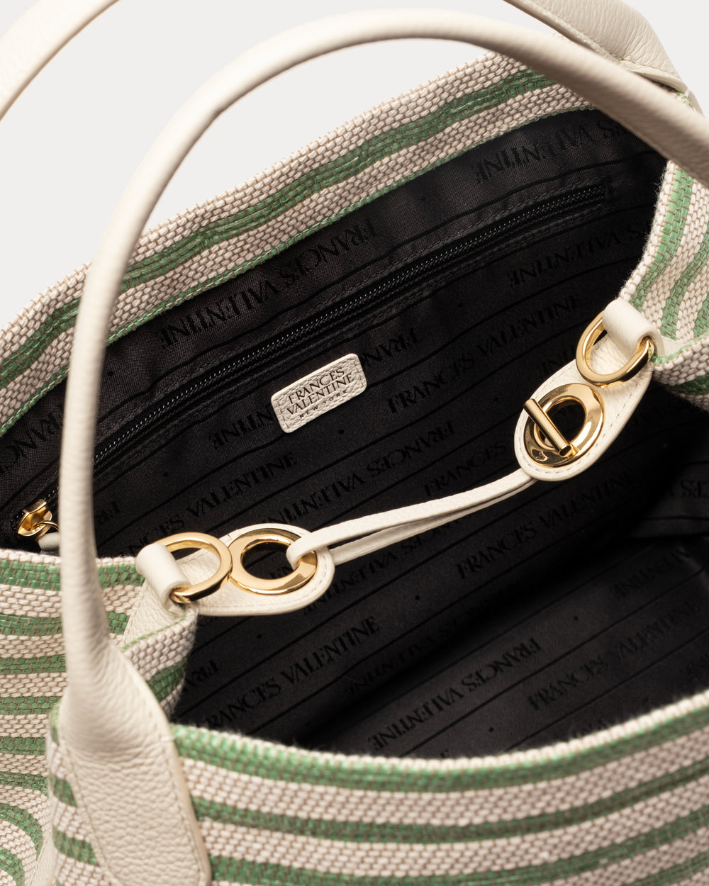 Sweet Pea Raffia - Green Stripe Large Tote Frances Valentine
