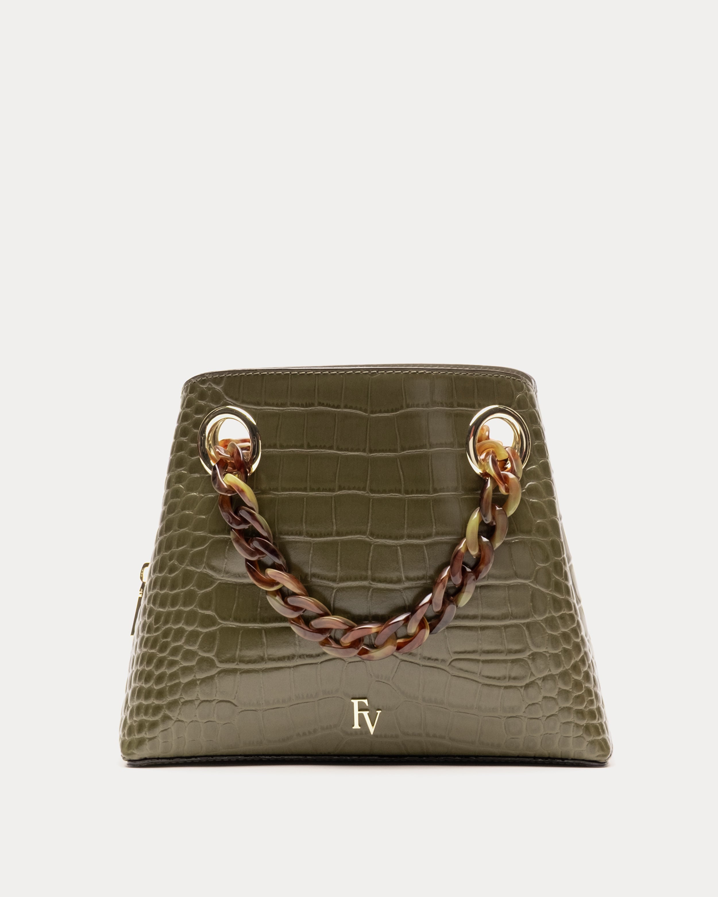 カバン Skip Tote - Embossed Croc Leather Olive – Frances Valentine
