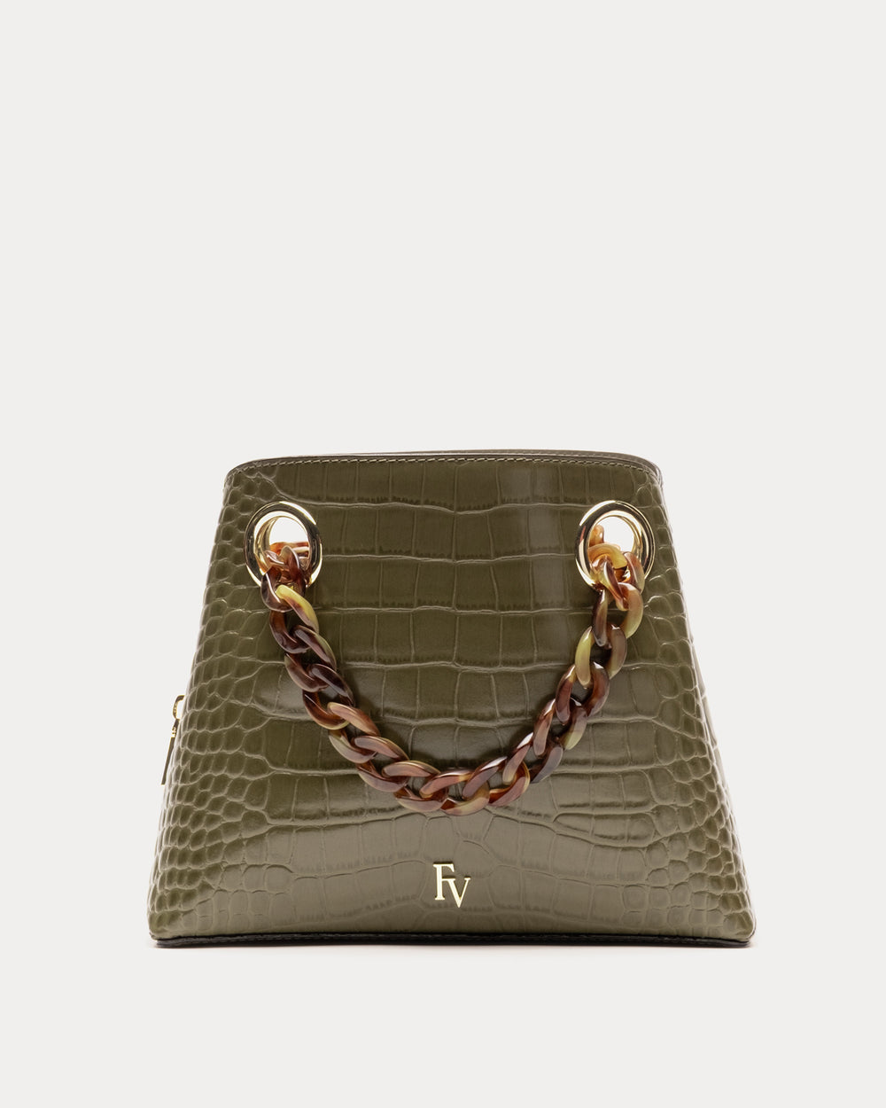 Skip Tote - Embossed Croc Leather Olive Shoulder Bag Frances Valentine