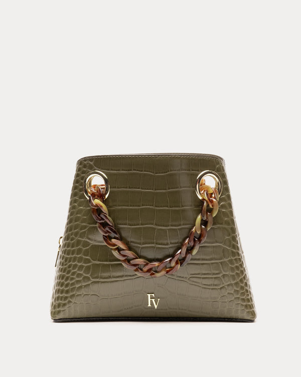 Skip Tote - Embossed Croc Leather Olive Shoulder Bag Frances Valentine