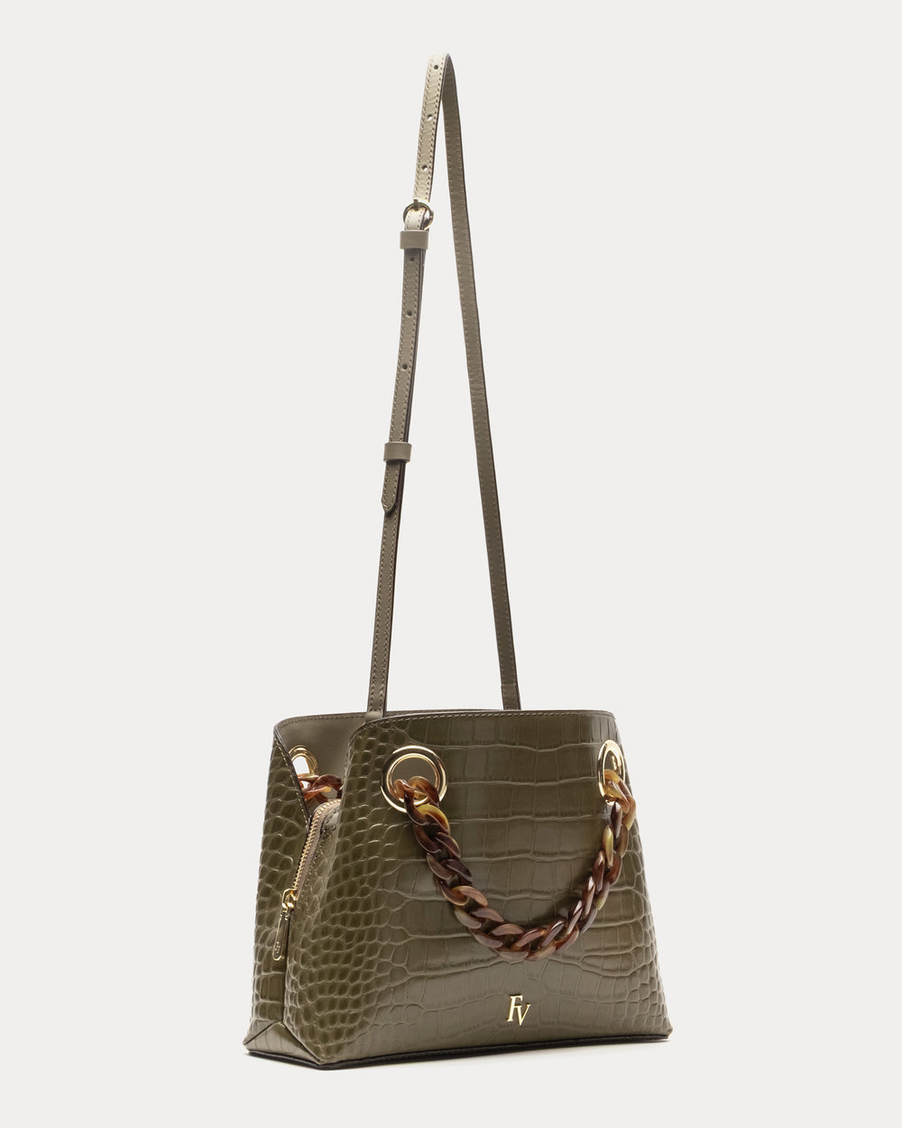 Skip Tote - Embossed Croc Leather Olive Shoulder Bag Frances Valentine