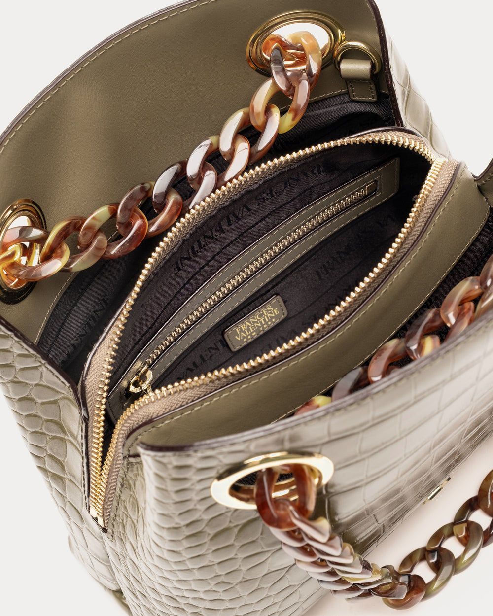 Skip Tote - Embossed Croc Leather Olive Shoulder Bag Frances Valentine