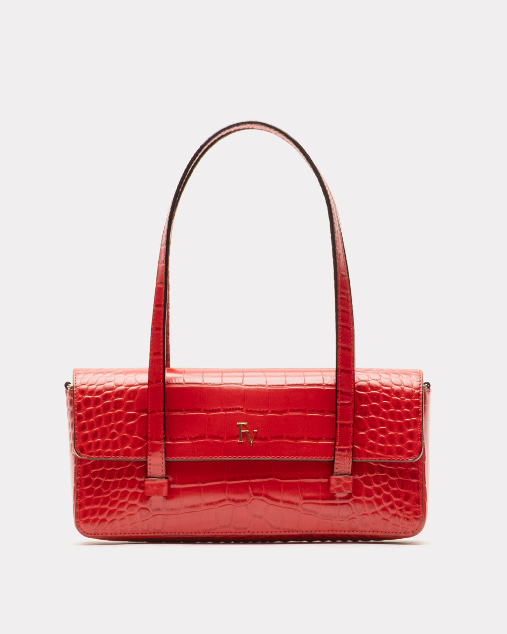 Slim Tote - Croc Emboss Leather Red - Frances Valentine