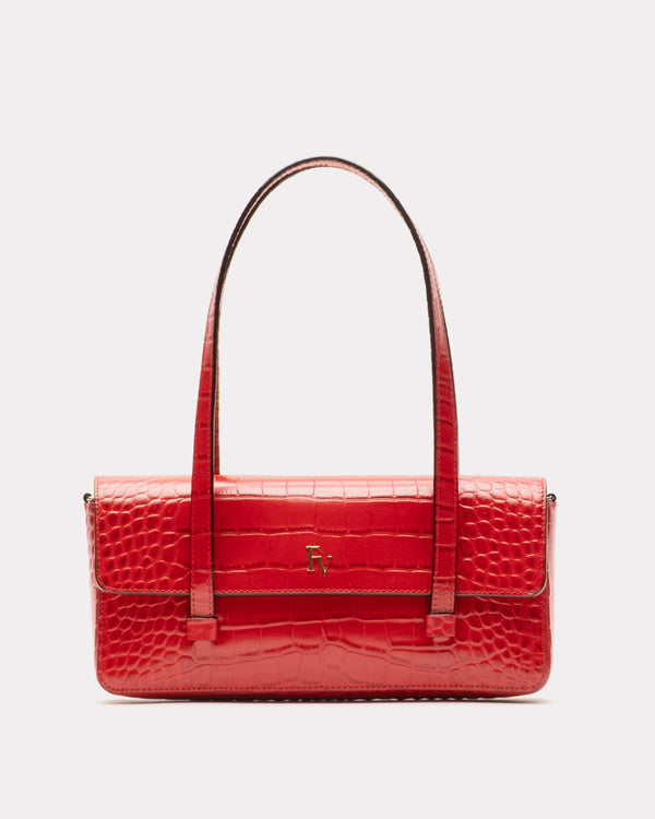 Slim Tote - Croc Emboss Leather Red - Frances Valentine