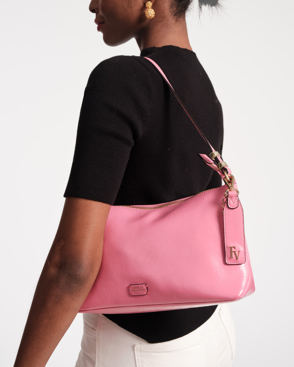 Large Freddie Shoulder Bag - Crinkled Leather Pink Frances Valentine