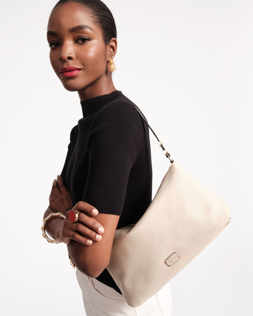 Large Freddie Shoulder Bag - Crinkled Leather Oyster Frances Valentine