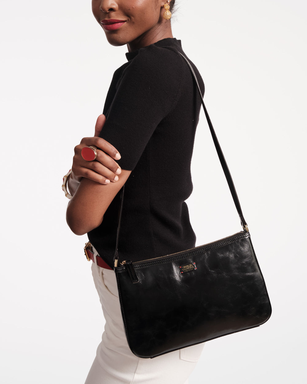 Poppy Crossbody - Glazed Leather Black - Frances Valentine