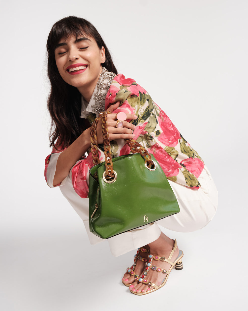 Skip Tote - Crinkled Leather Green - Frances Valentine