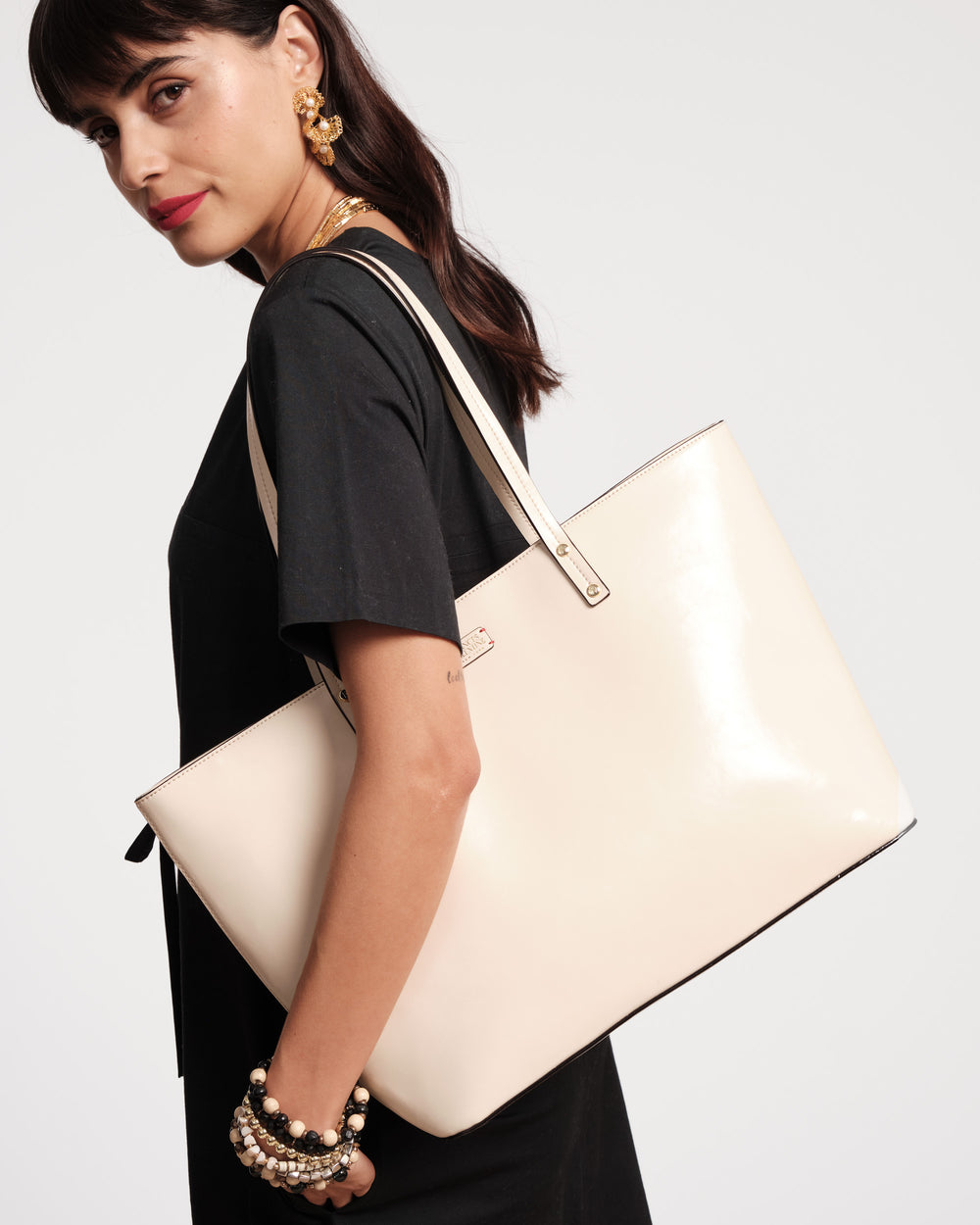 Trixie Tote - Glazed Leather Black - Frances Valentine