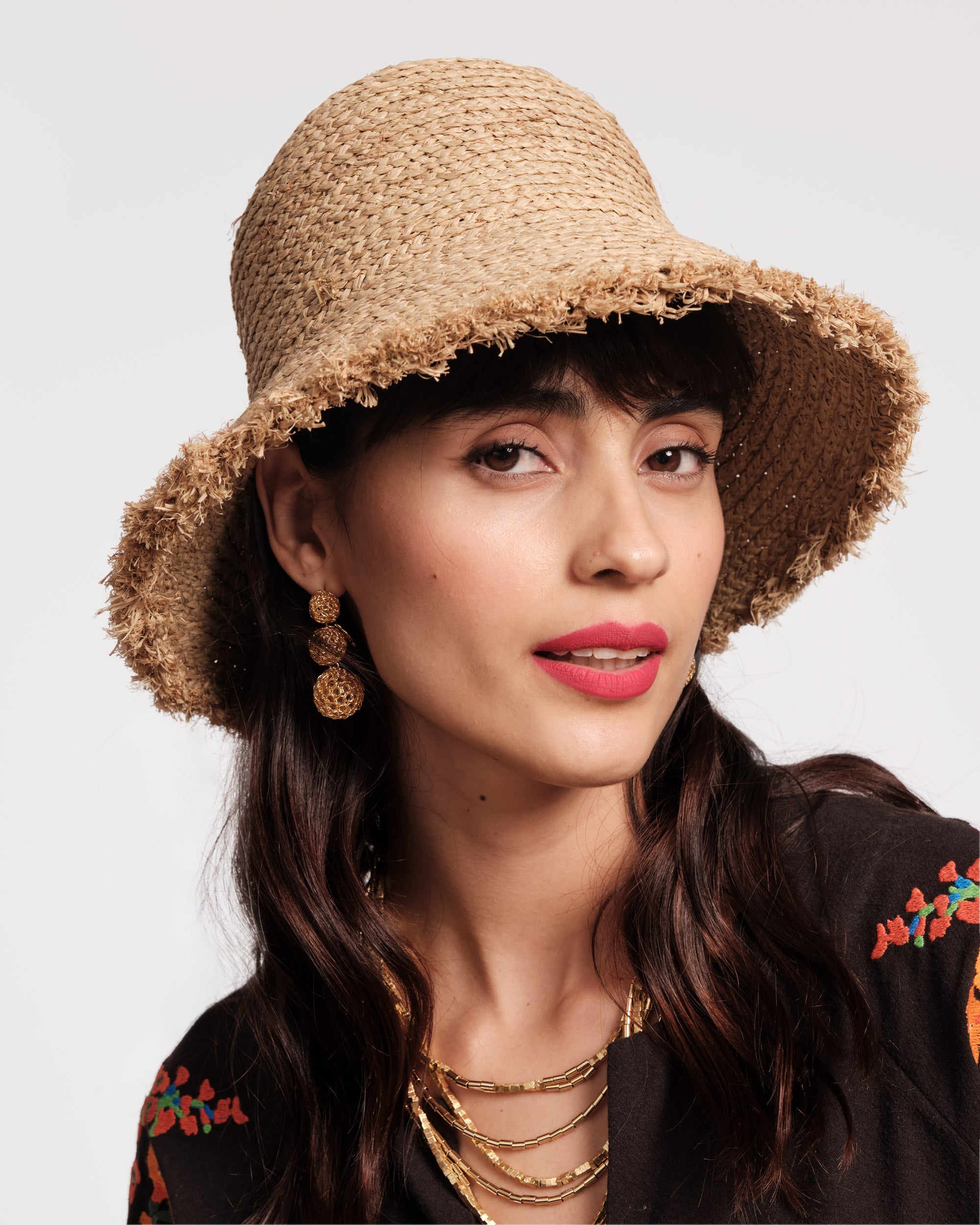 Raffia Frayed Edge Bucket Hat