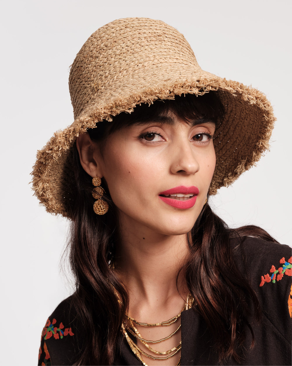 Raffia Frayed Edge Bucket Hat - Frances Valentine
