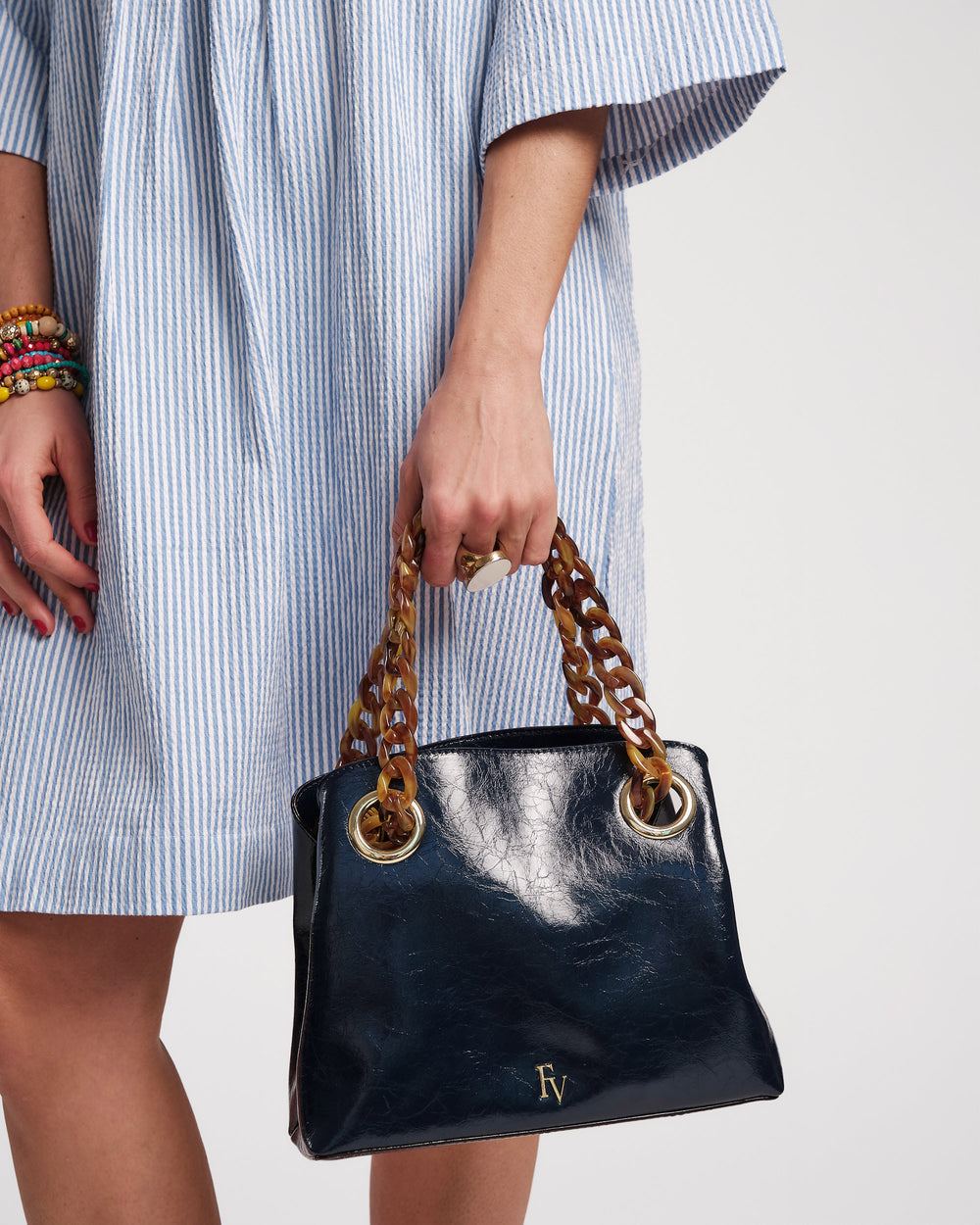Skip Tote - Crinkled Leather Navy - Frances Valentine
