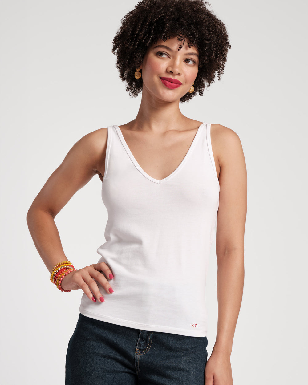 V Neck Pima Tank - White - Frances Valentine