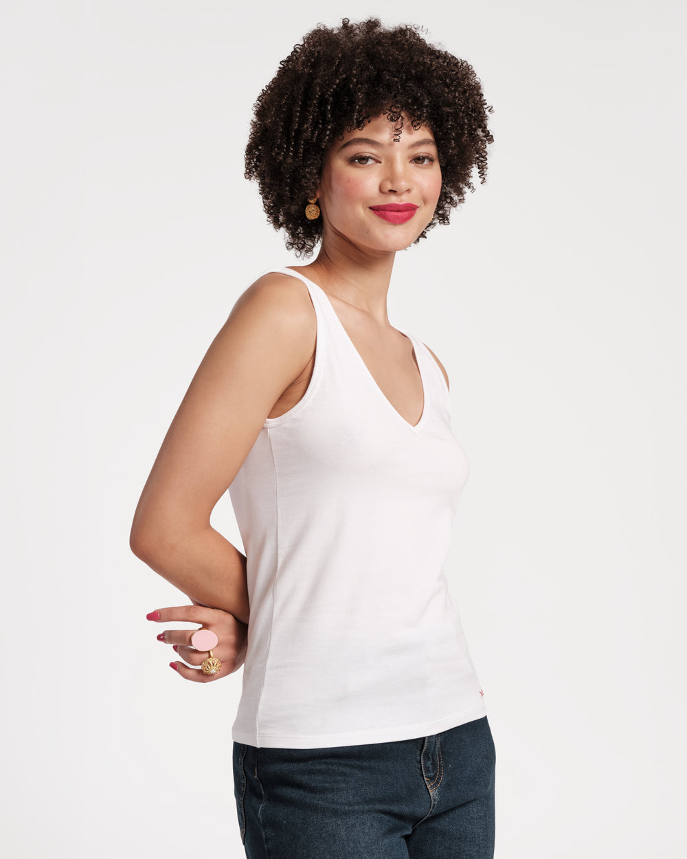 V Neck Pima Tank - White - Frances Valentine
