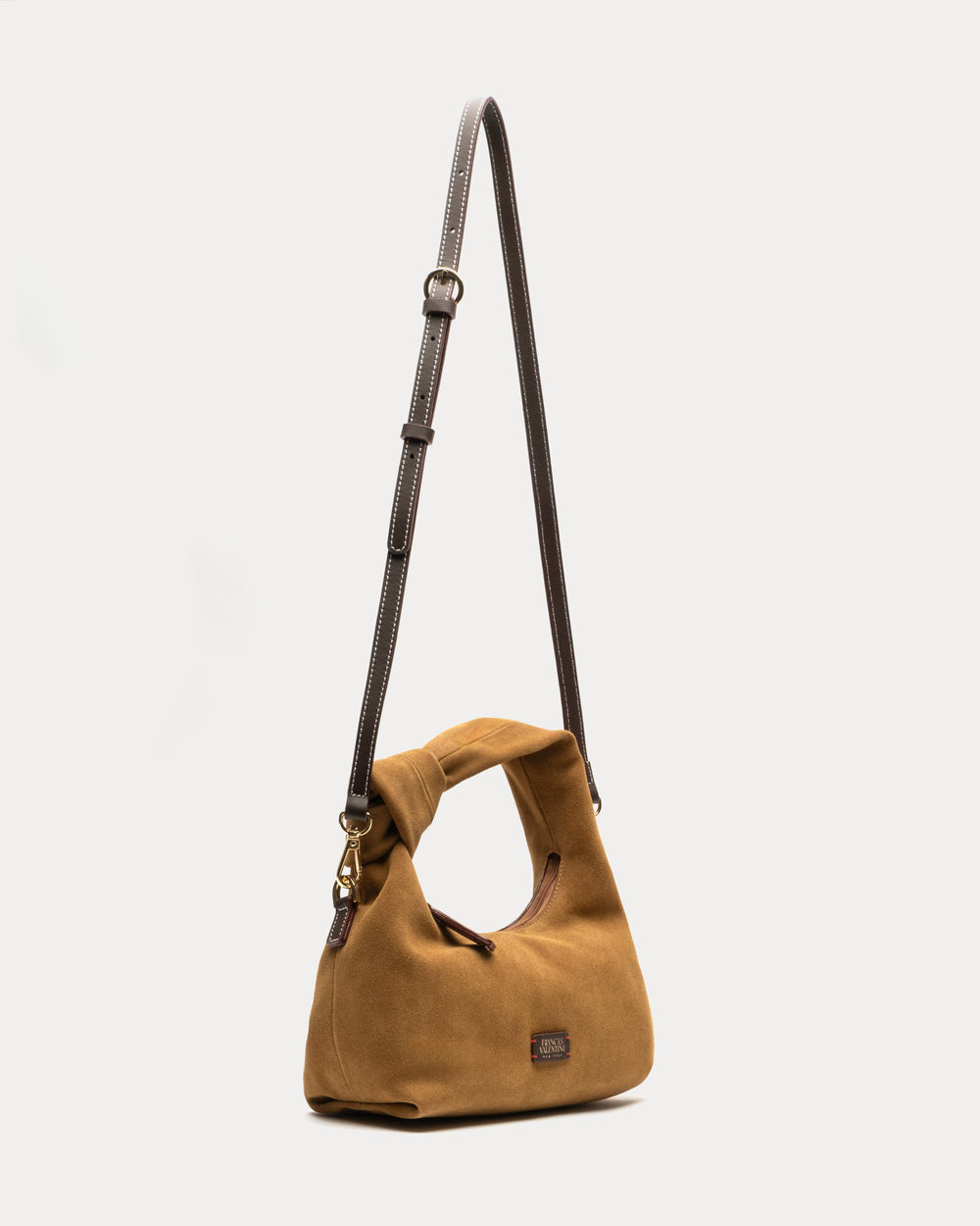 Tinsley Mini Hobo Knot Bag - Suede Brown - Frances Valentine