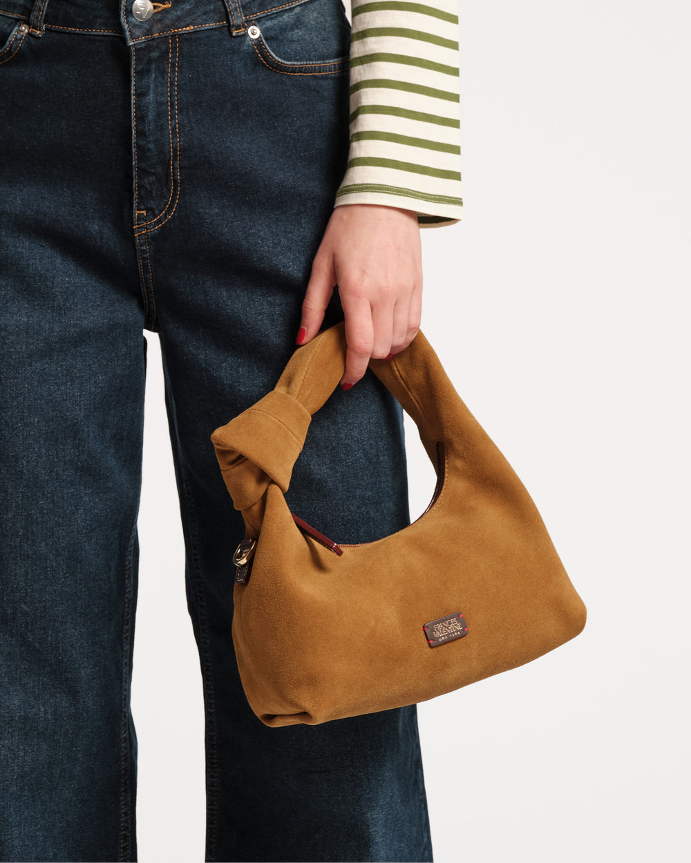 Tinsley Mini Hobo Knot Bag - Suede Brown - Frances Valentine