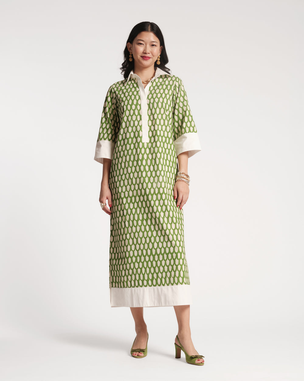 Tracey Midi Dress - Loop Print Green Dresses Frances Valentine