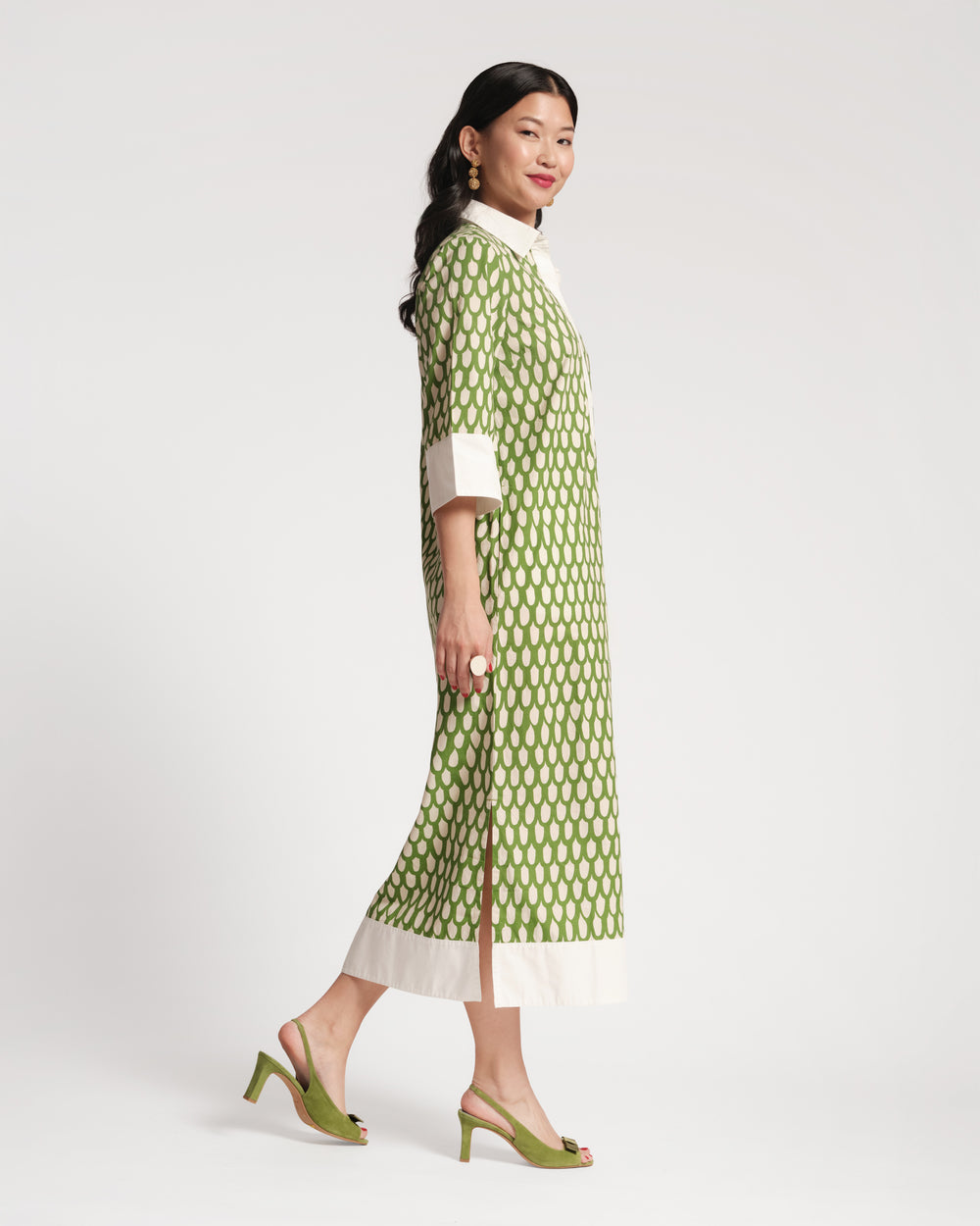 Tracey Midi Dress - Loop Print Green Dresses Frances Valentine